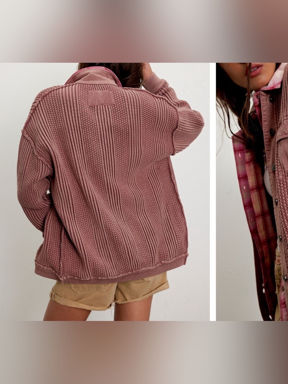 NWT Free People We The Free Worn Thru Chore Sweater Jacket cedar wood mauve - XS - Picture 3 of 8